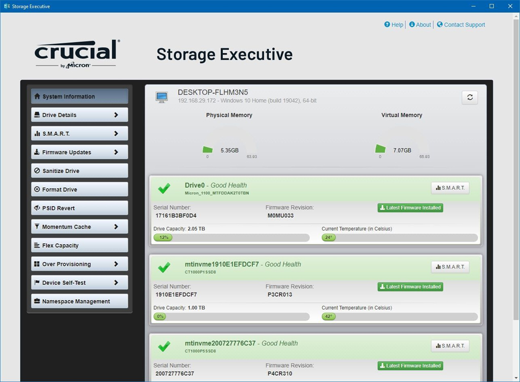 Crucial Storage Executive zur Diagnose von SSDs (Bild: Crucial).