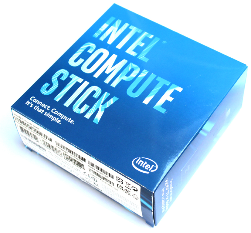 Abgelichtet: Die Verpackung des Intel Compute Stick STK1AW32SC.