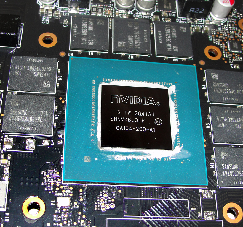 Unter die Haube gesehen: Die GA104-200-GPU ist die Basis für die Nvidia GeForce RTX 3060 Ti.