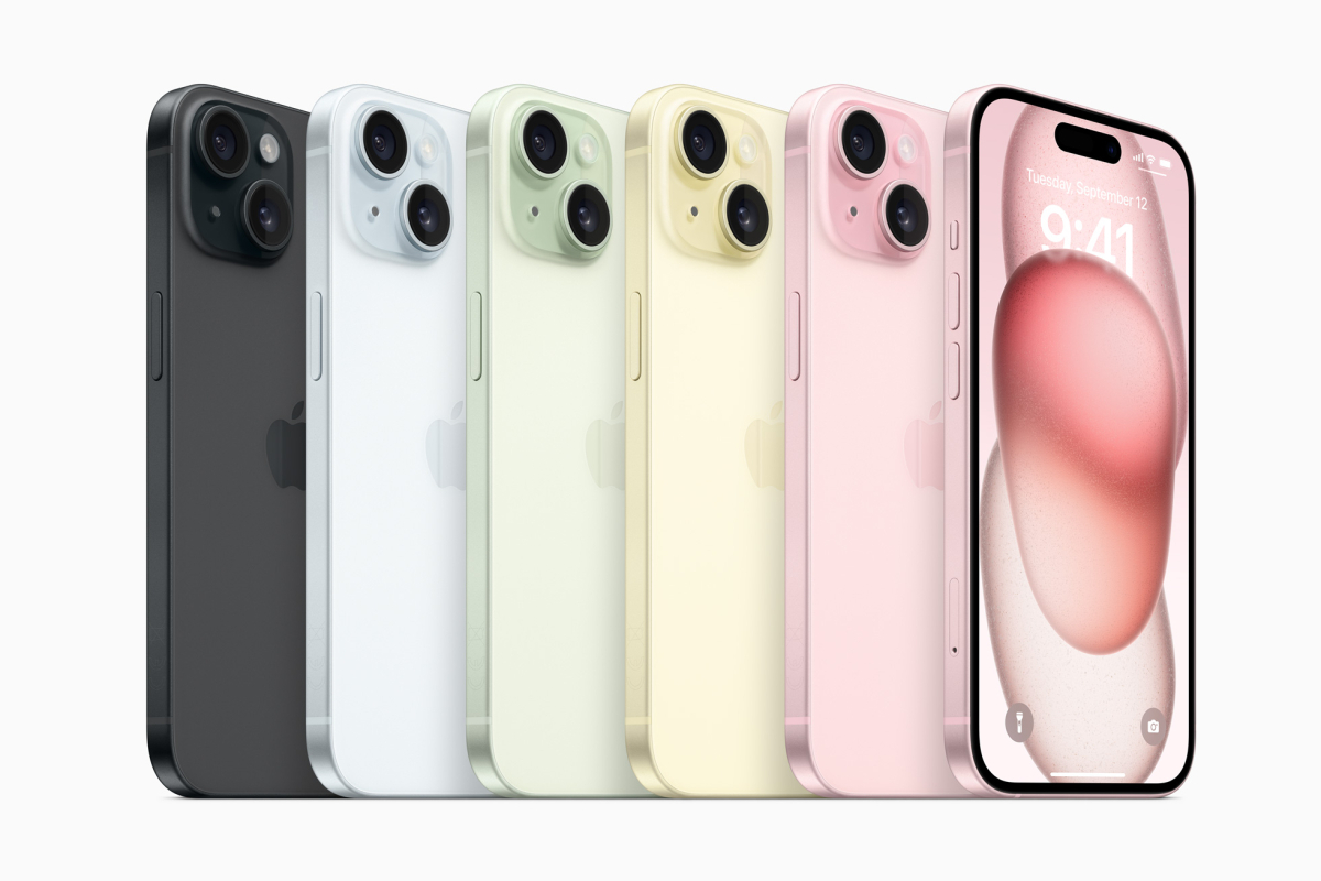 Das neue Apple iPhone 15 Farb-Lineup.